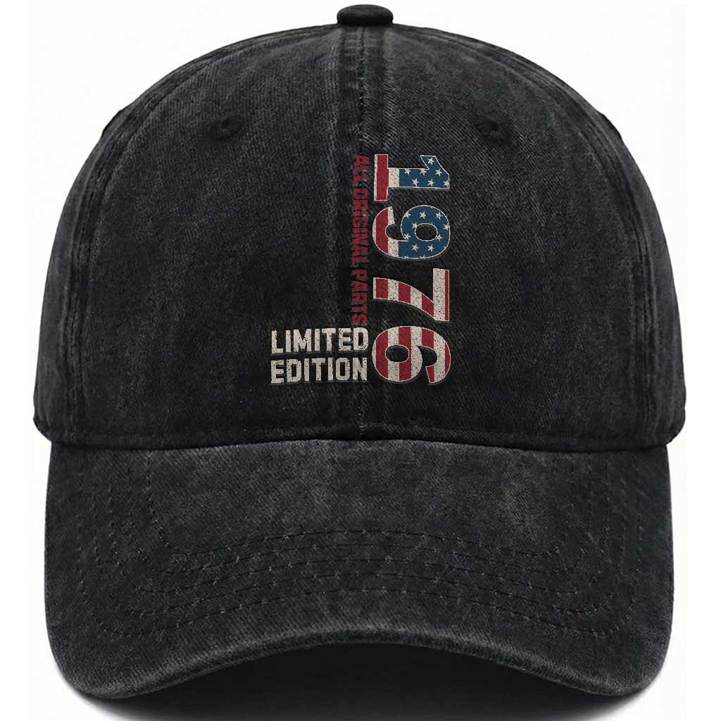 Vintage 1976 All Original Parts Washed Cotton Baseball Cap Patriotic US Flag 50th Birthday Gift
