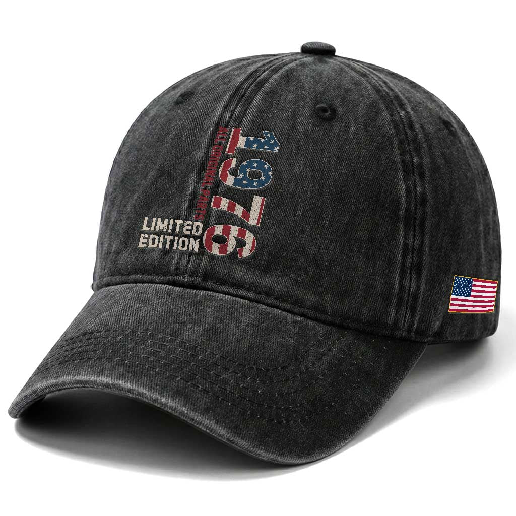 Vintage 1976 All Original Parts Washed Cotton Baseball Cap Patriotic US Flag 50th Birthday Gift