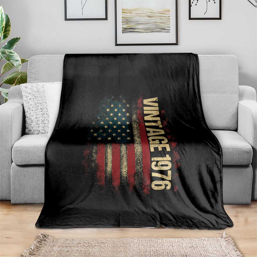 Vintage 1976 Distressed American Flag Throw Blanket Patriotic 50th Birthday Graphic