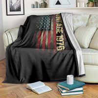Vintage 1976 Distressed American Flag Throw Blanket Patriotic 50th Birthday Graphic