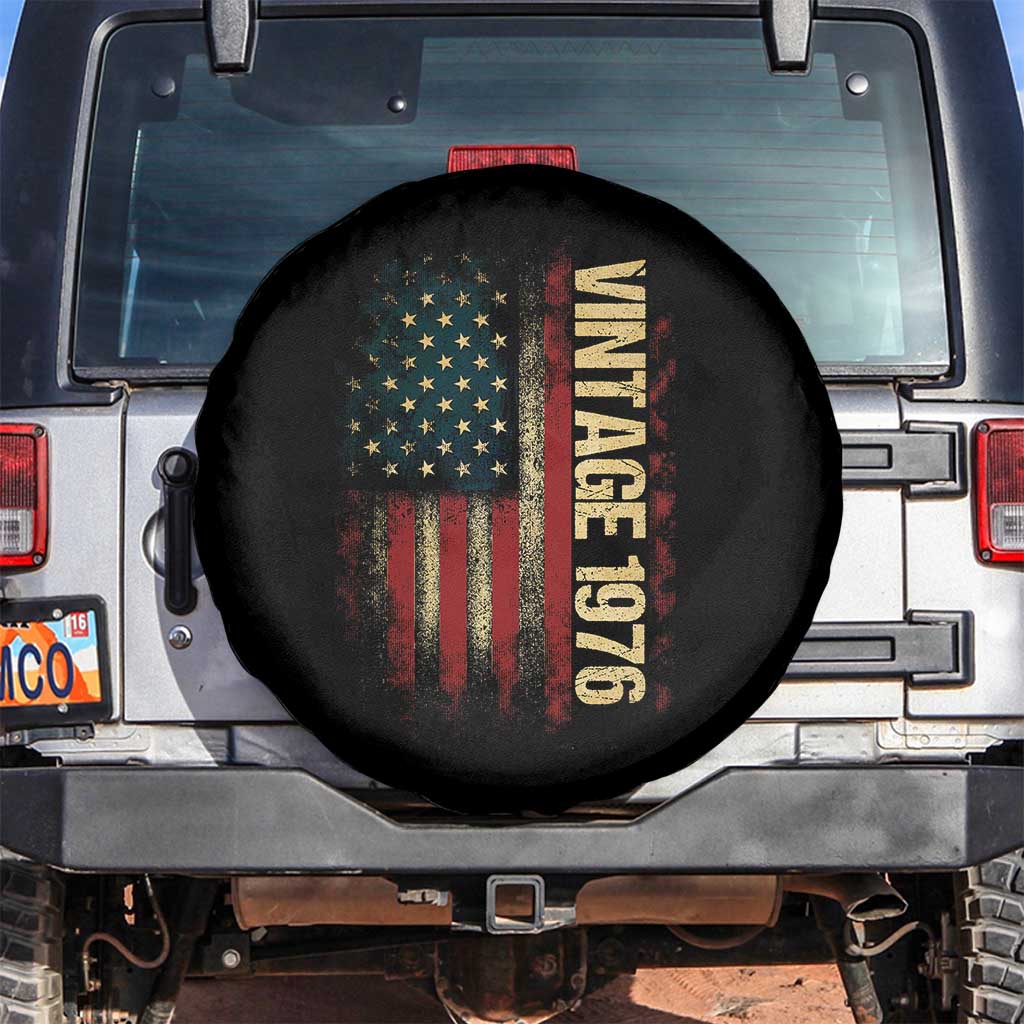 Vintage 1976 Distressed American Flag Spare Tire Cover Patriotic 50th Birthday Graphic