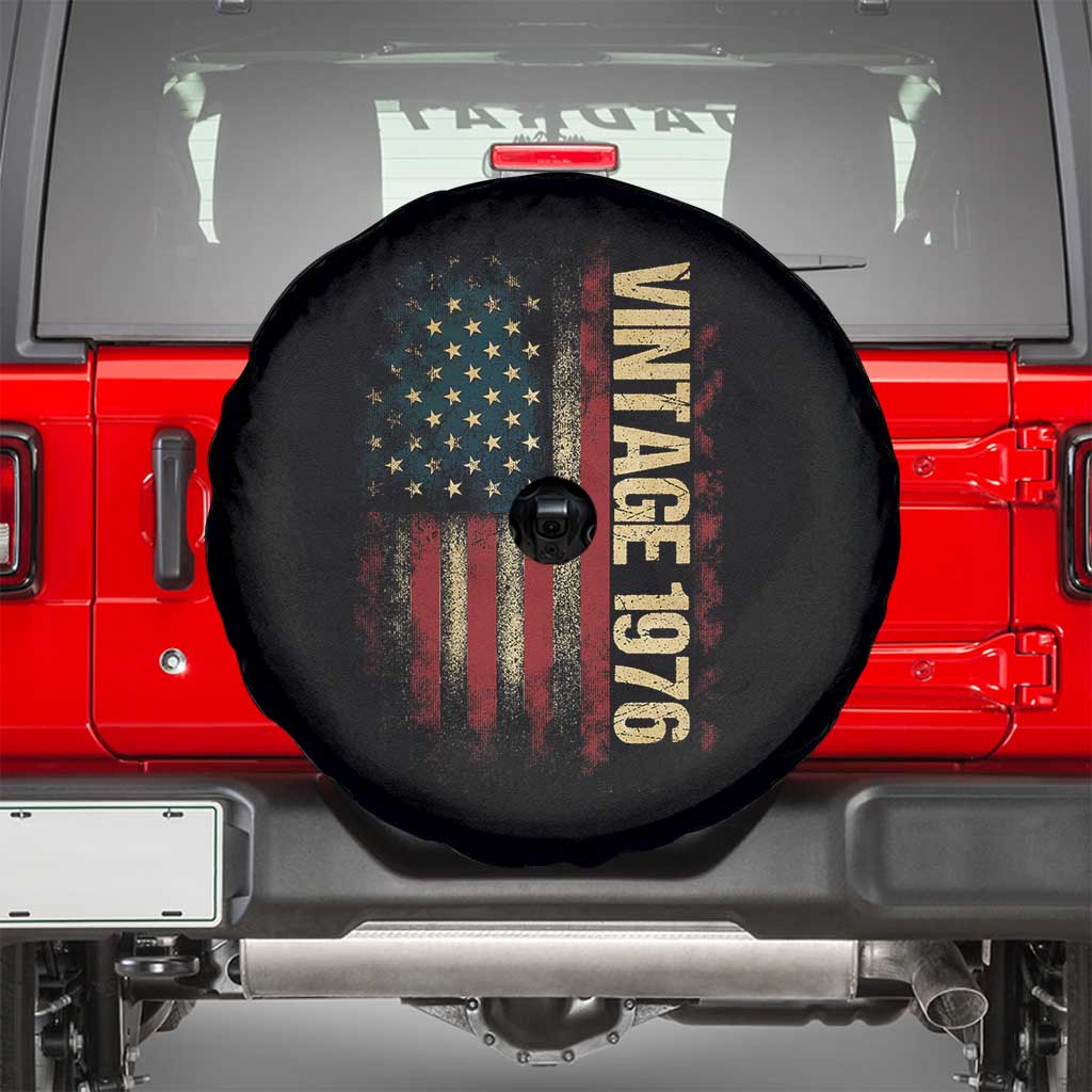 Vintage 1976 Distressed American Flag Spare Tire Cover Patriotic 50th Birthday Graphic