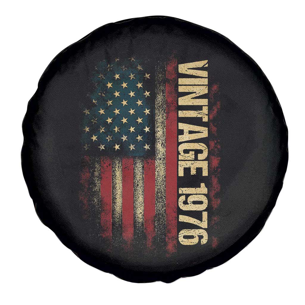 Vintage 1976 Distressed American Flag Spare Tire Cover Patriotic 50th Birthday Graphic