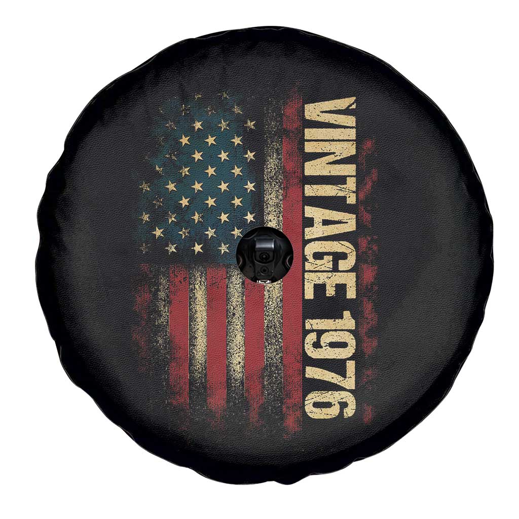 Vintage 1976 Distressed American Flag Spare Tire Cover Patriotic 50th Birthday Graphic