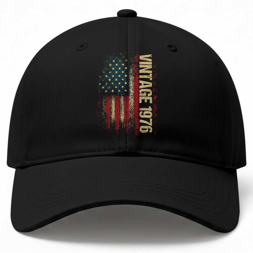 Vintage 1976 Distressed American Flag Baseball Cap Patriotic 50th Birthday Graphic