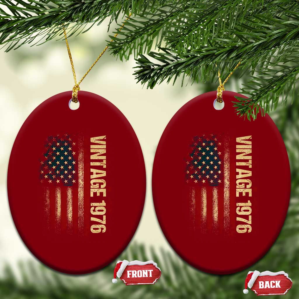 Vintage 1976 Distressed American Flag Ceramic Ornament Patriotic 50th Birthday Graphic