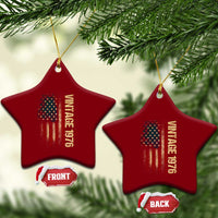 Vintage 1976 Distressed American Flag Ceramic Ornament Patriotic 50th Birthday Graphic