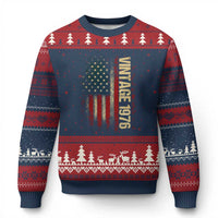 Vintage 1976 Distressed American Flag Ugly Christmas Sweater Patriotic 50th Birthday Graphic