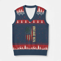 Vintage 1976 Distressed American Flag V-Neck Knit Sweater Vest Patriotic 50th Birthday Graphic