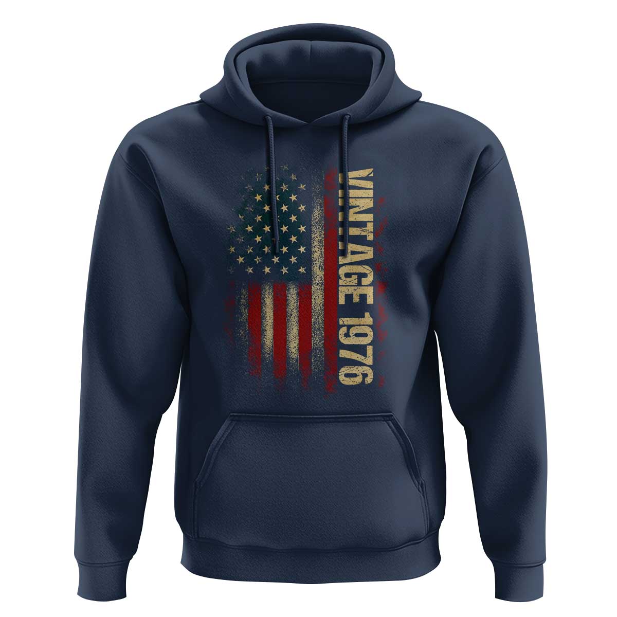 Vintage 1976 Distressed American Flag Hoodie Patriotic 50th Birthday Graphic