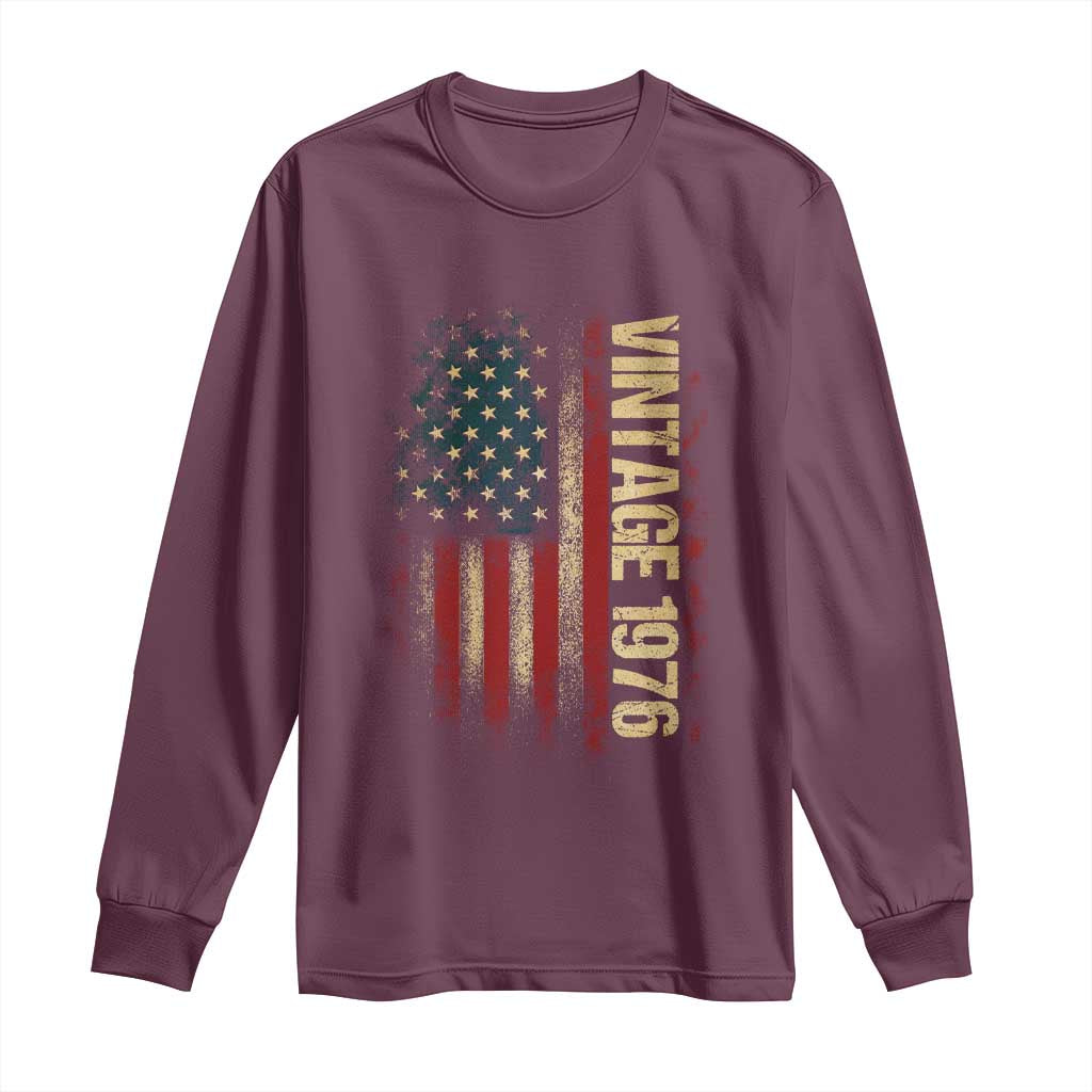Vintage 1976 Distressed American Flag Long Sleeve Shirt Patriotic 50th Birthday Graphic