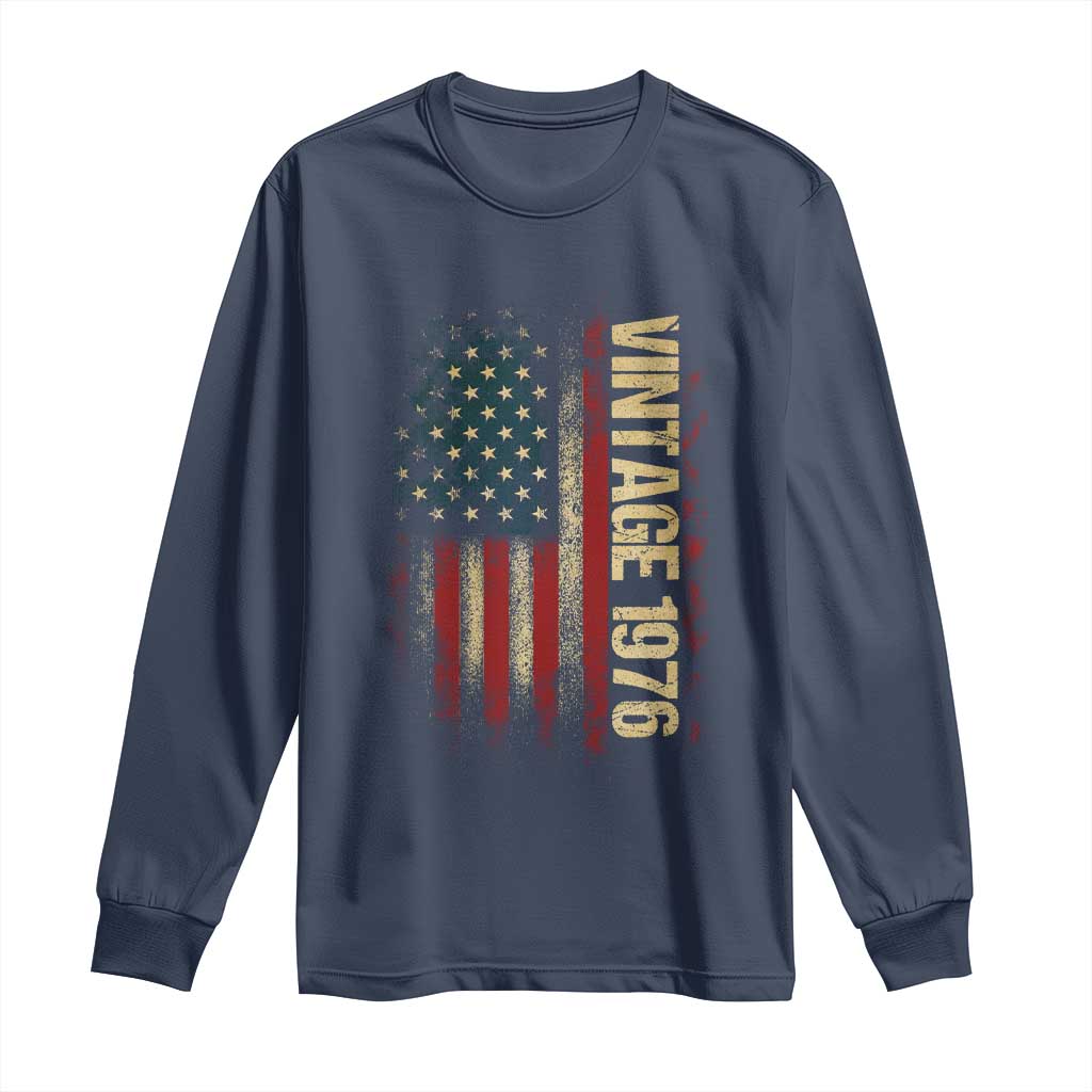 Vintage 1976 Distressed American Flag Long Sleeve Shirt Patriotic 50th Birthday Graphic