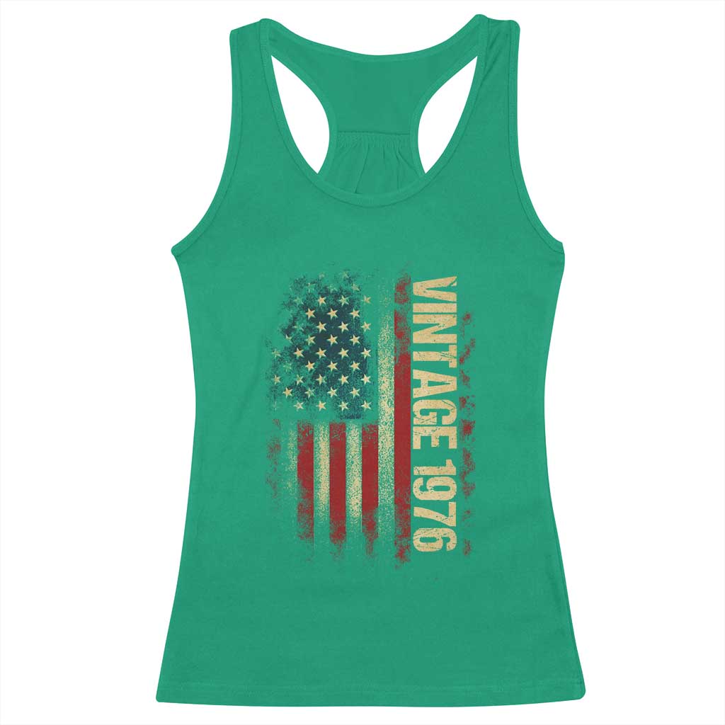 Vintage 1976 Distressed American Flag Racerback Tank Top Patriotic 50th Birthday Graphic