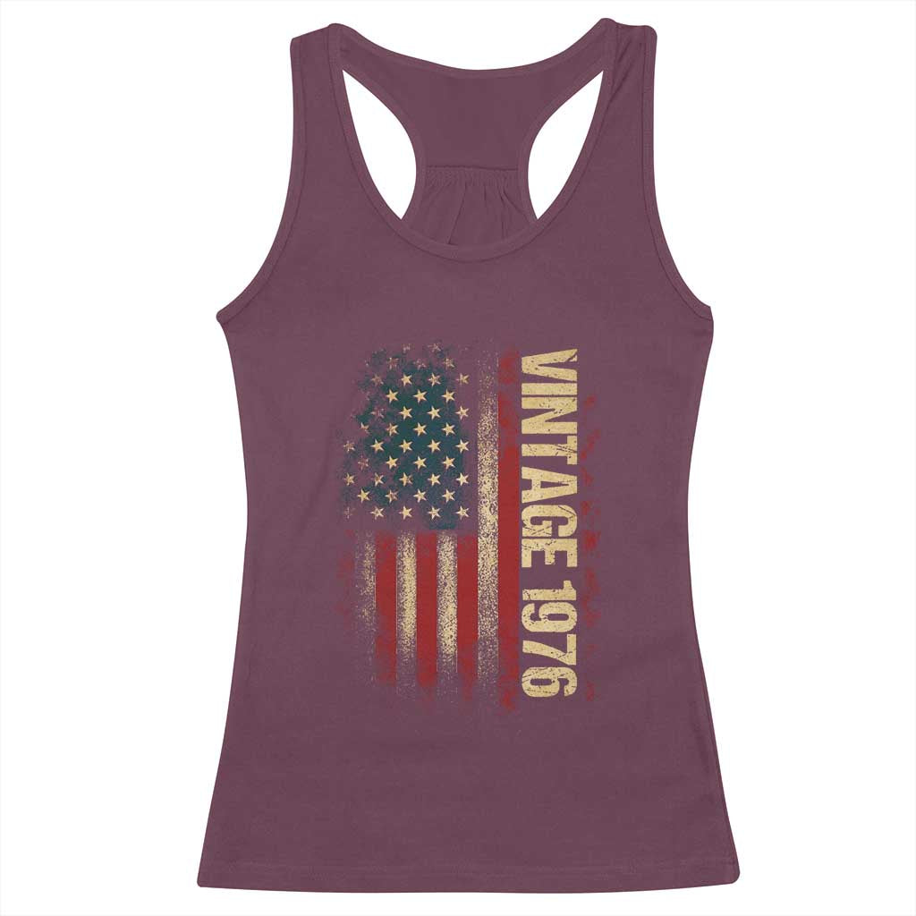 Vintage 1976 Distressed American Flag Racerback Tank Top Patriotic 50th Birthday Graphic