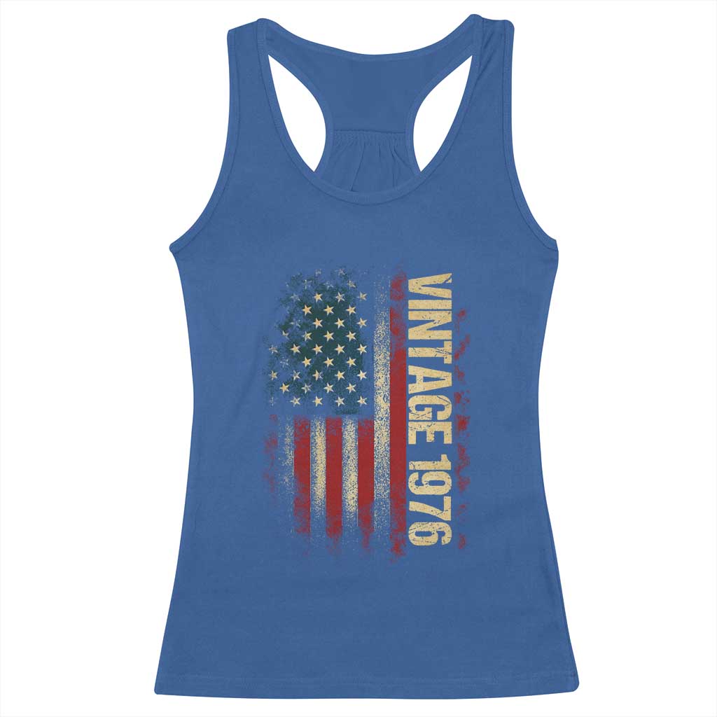 Vintage 1976 Distressed American Flag Racerback Tank Top Patriotic 50th Birthday Graphic