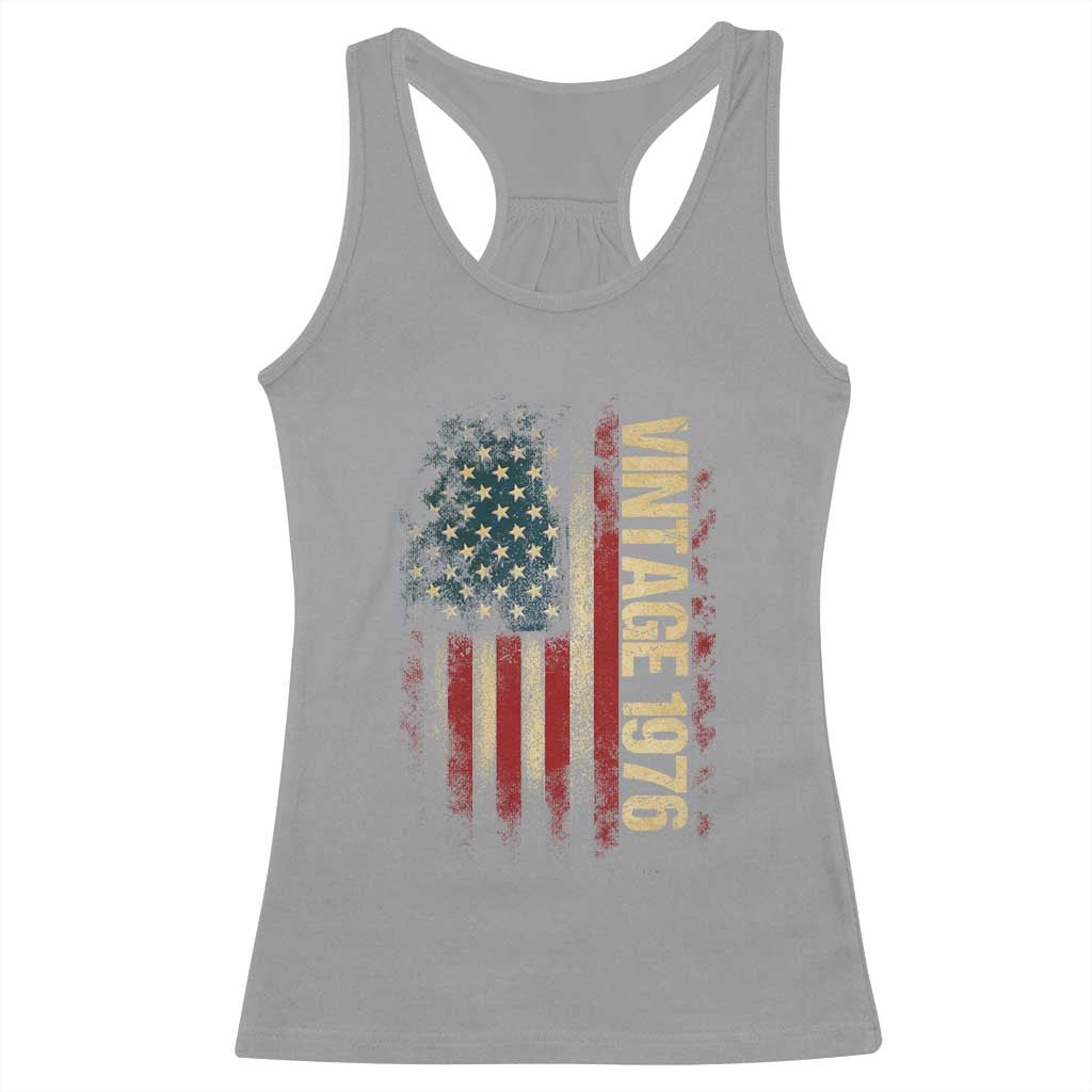 Vintage 1976 Distressed American Flag Racerback Tank Top Patriotic 50th Birthday Graphic