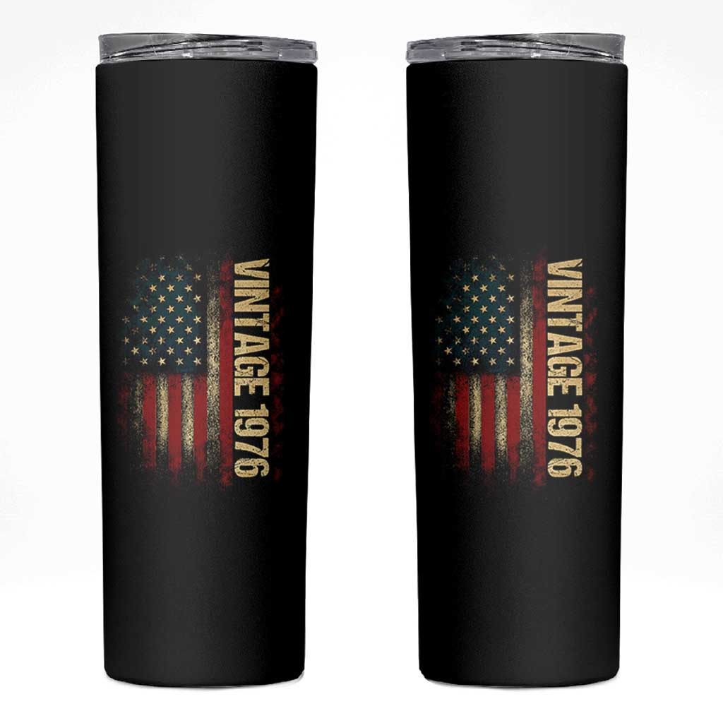 Vintage 1976 Distressed American Flag Skinny Tumbler Patriotic 50th Birthday Graphic
