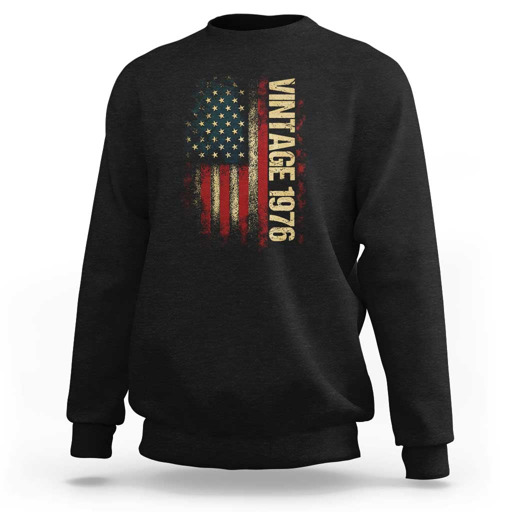 Vintage 1976 Distressed American Flag Sweatshirt Patriotic 50th Birthday Graphic