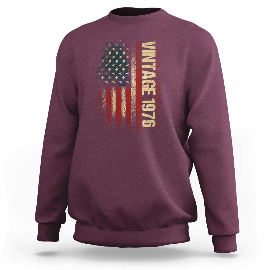 Vintage 1976 Distressed American Flag Sweatshirt Patriotic 50th Birthday Graphic