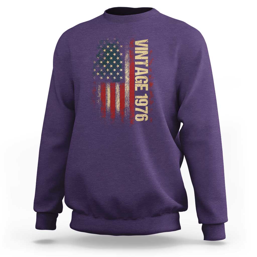 Vintage 1976 Distressed American Flag Sweatshirt Patriotic 50th Birthday Graphic