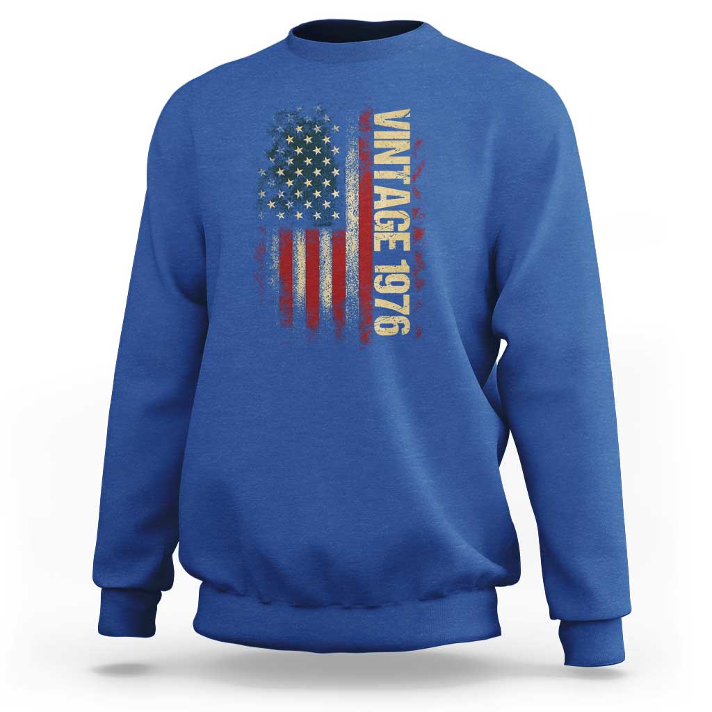 Vintage 1976 Distressed American Flag Sweatshirt Patriotic 50th Birthday Graphic