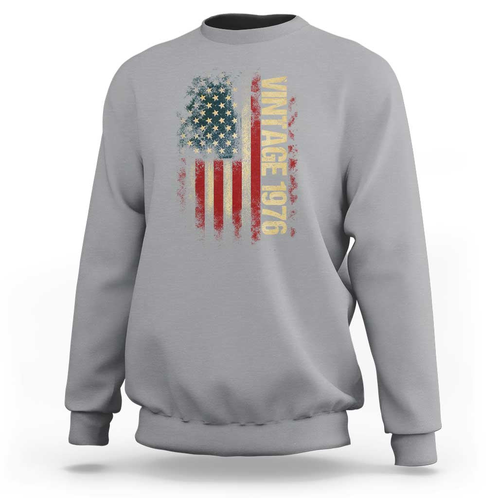 Vintage 1976 Distressed American Flag Sweatshirt Patriotic 50th Birthday Graphic