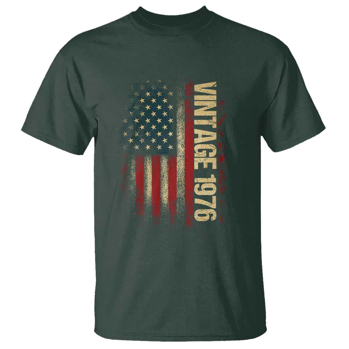 Vintage 1976 Distressed American Flag T Shirt Patriotic 50th Birthday Graphic