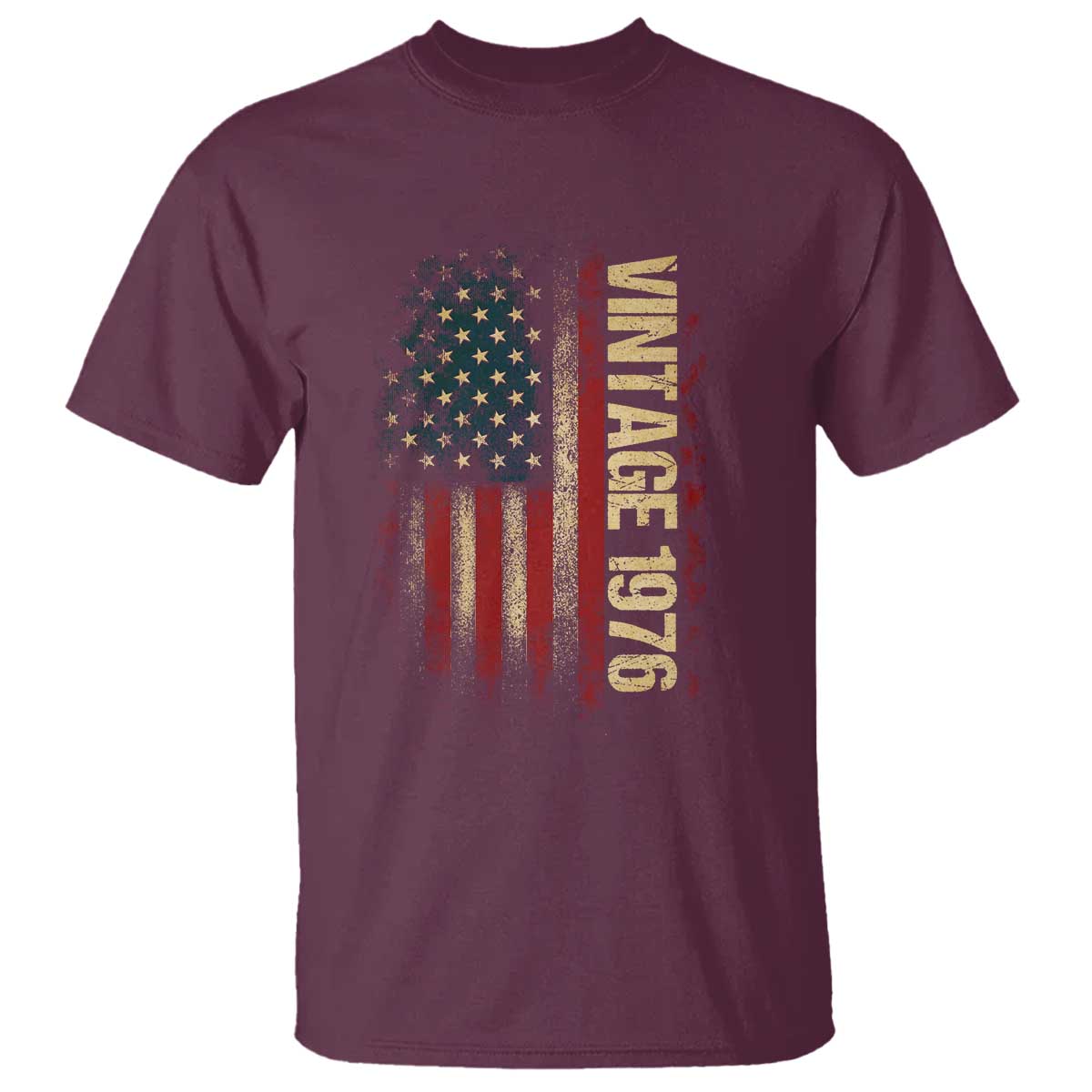 Vintage 1976 Distressed American Flag T Shirt Patriotic 50th Birthday Graphic