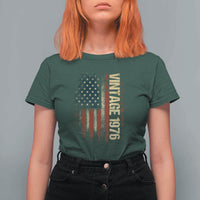 Vintage 1976 Distressed American Flag T Shirt For Women Patriotic 50th Birthday Graphic
