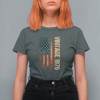 Vintage 1976 Distressed American Flag T Shirt For Women Patriotic 50th Birthday Graphic
