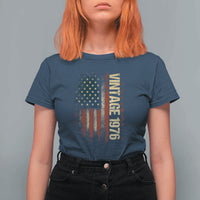 Vintage 1976 Distressed American Flag T Shirt For Women Patriotic 50th Birthday Graphic