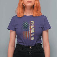 Vintage 1976 Distressed American Flag T Shirt For Women Patriotic 50th Birthday Graphic