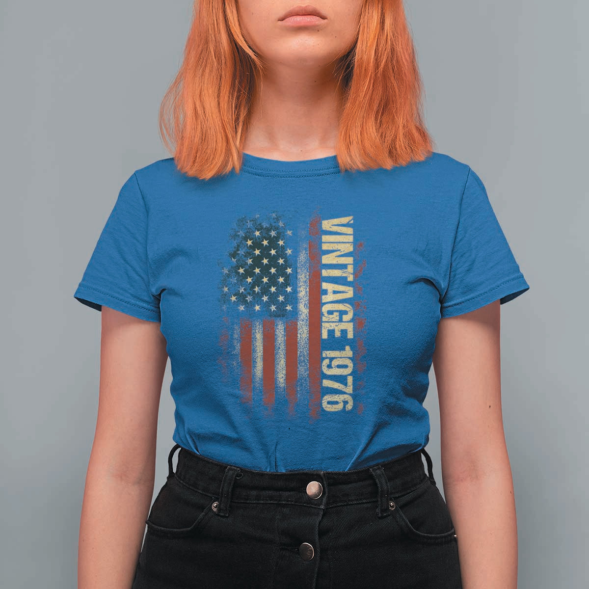Vintage 1976 Distressed American Flag T Shirt For Women Patriotic 50th Birthday Graphic