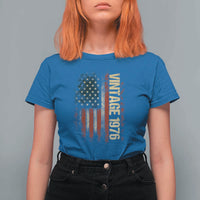 Vintage 1976 Distressed American Flag T Shirt For Women Patriotic 50th Birthday Graphic