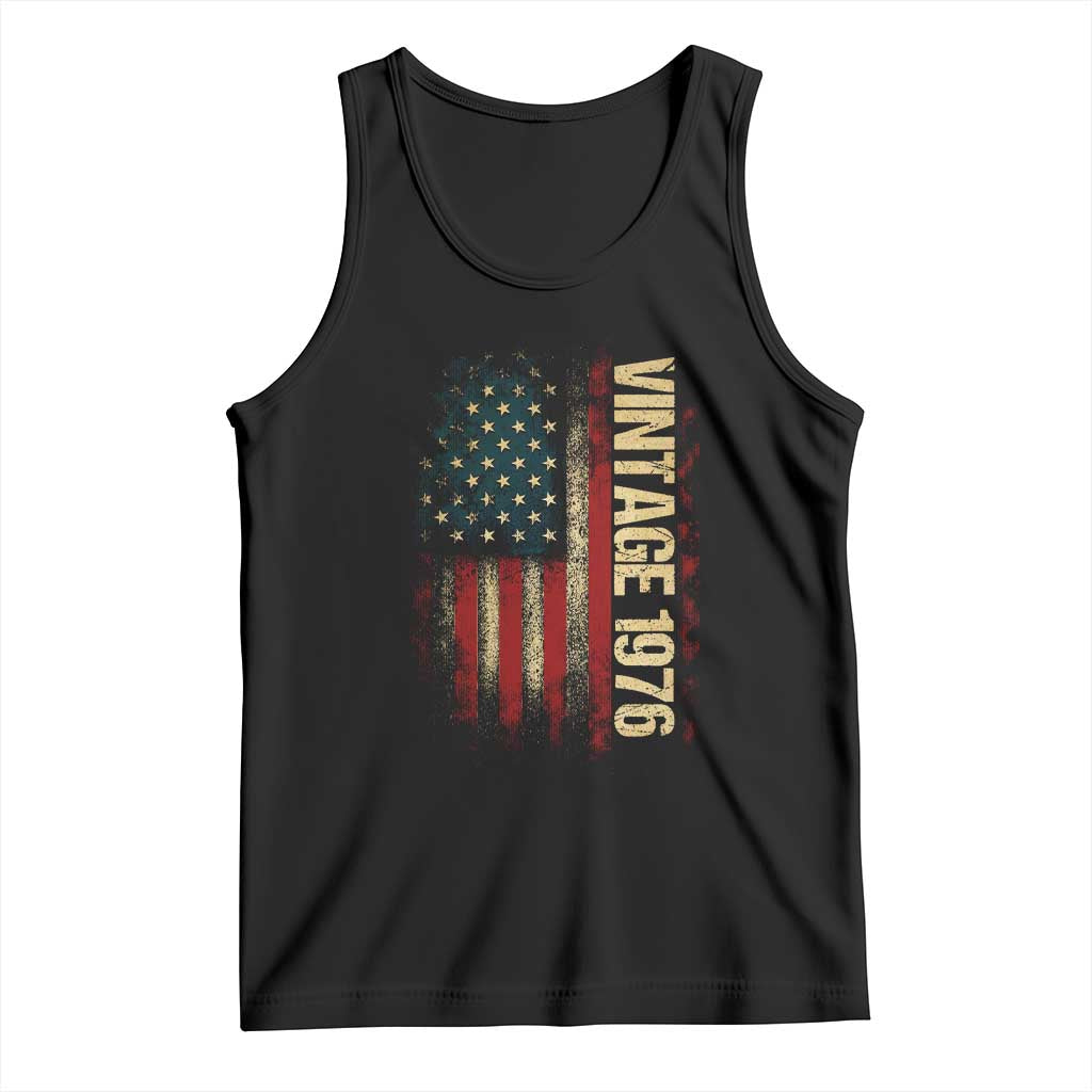 Vintage 1976 Distressed American Flag Tank Top Patriotic 50th Birthday Graphic