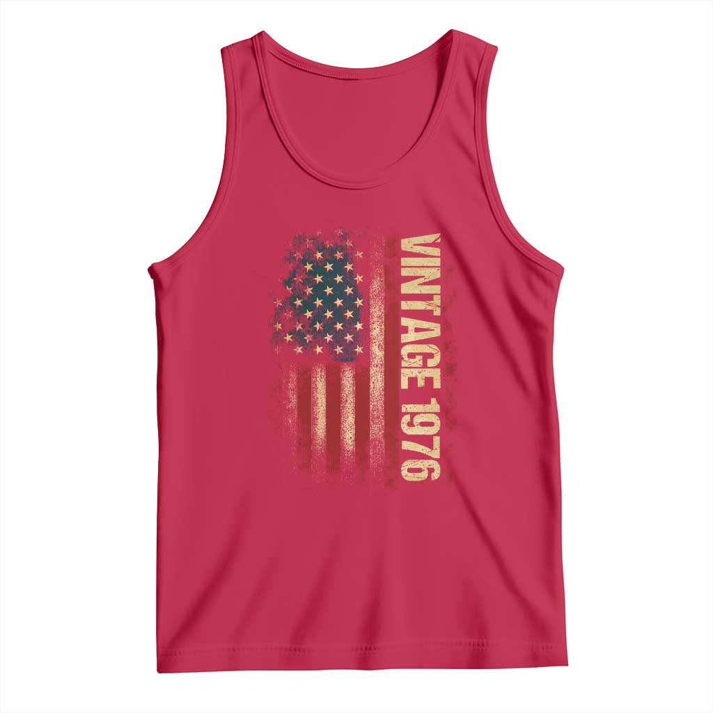 Vintage 1976 Distressed American Flag Tank Top Patriotic 50th Birthday Graphic