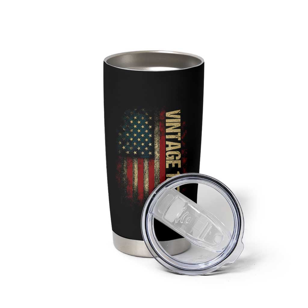 Vintage 1976 Distressed American Flag Tumbler Cup Patriotic 50th Birthday Graphic