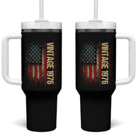 Vintage 1976 Distressed American Flag Tumbler With Handle Patriotic 50th Birthday Graphic