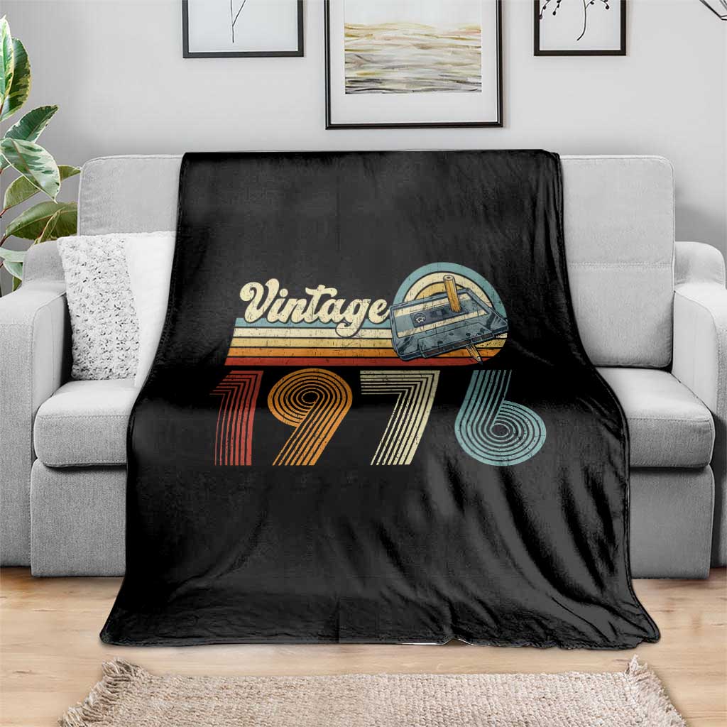 Vintage Sunset 1976 Retro Cassette Throw Blanket Mechanical Dial Tech Nostalgia 50th Birthday