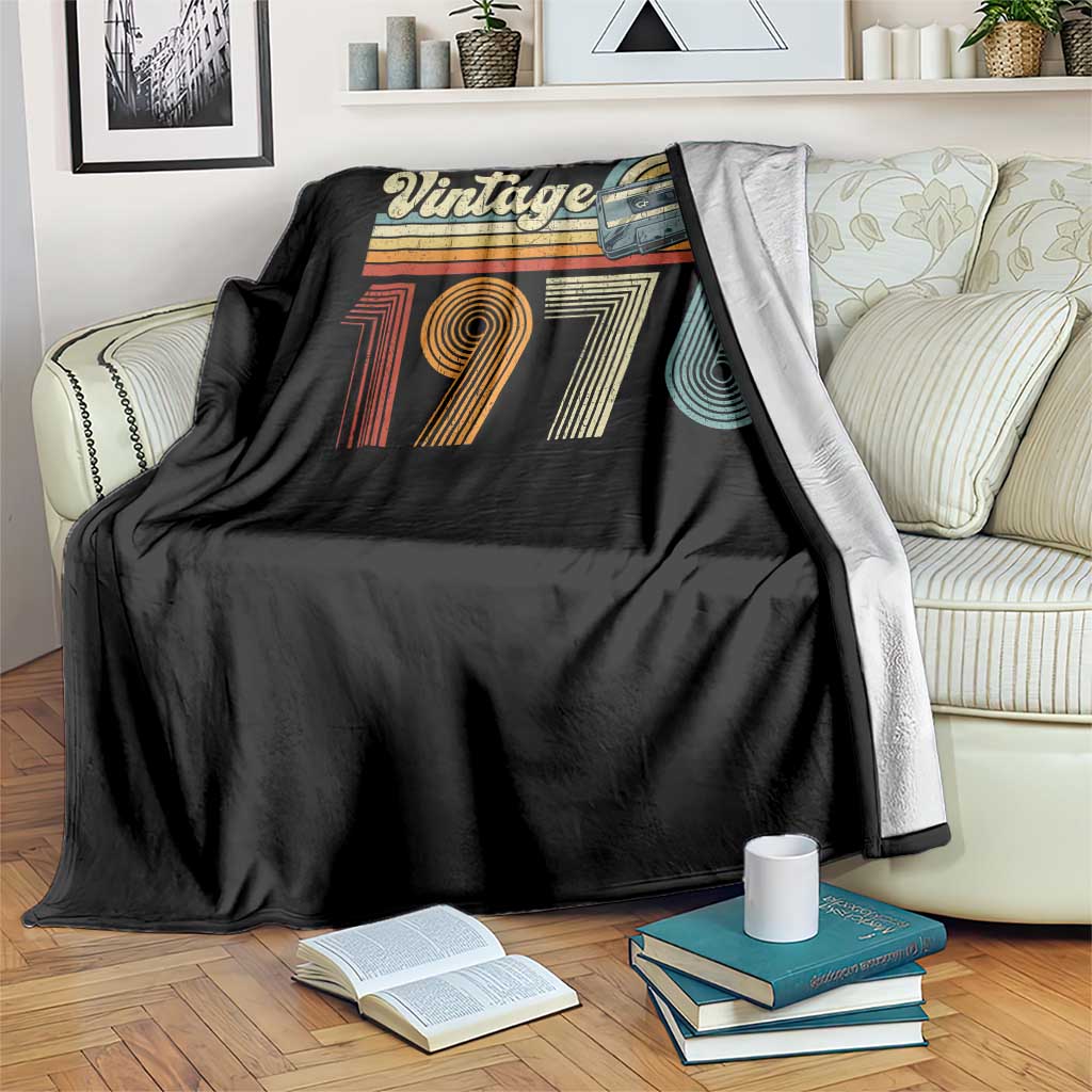 Vintage Sunset 1976 Retro Cassette Throw Blanket Mechanical Dial Tech Nostalgia 50th Birthday