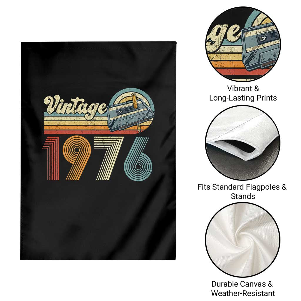 Vintage Sunset 1976 Retro Cassette Garden Flag Mechanical Dial Tech Nostalgia 50th Birthday