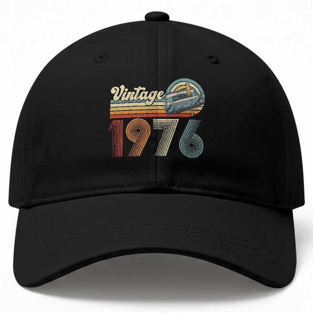 Vintage Sunset 1976 Retro Cassette Baseball Cap Mechanical Dial Tech Nostalgia 50th Birthday