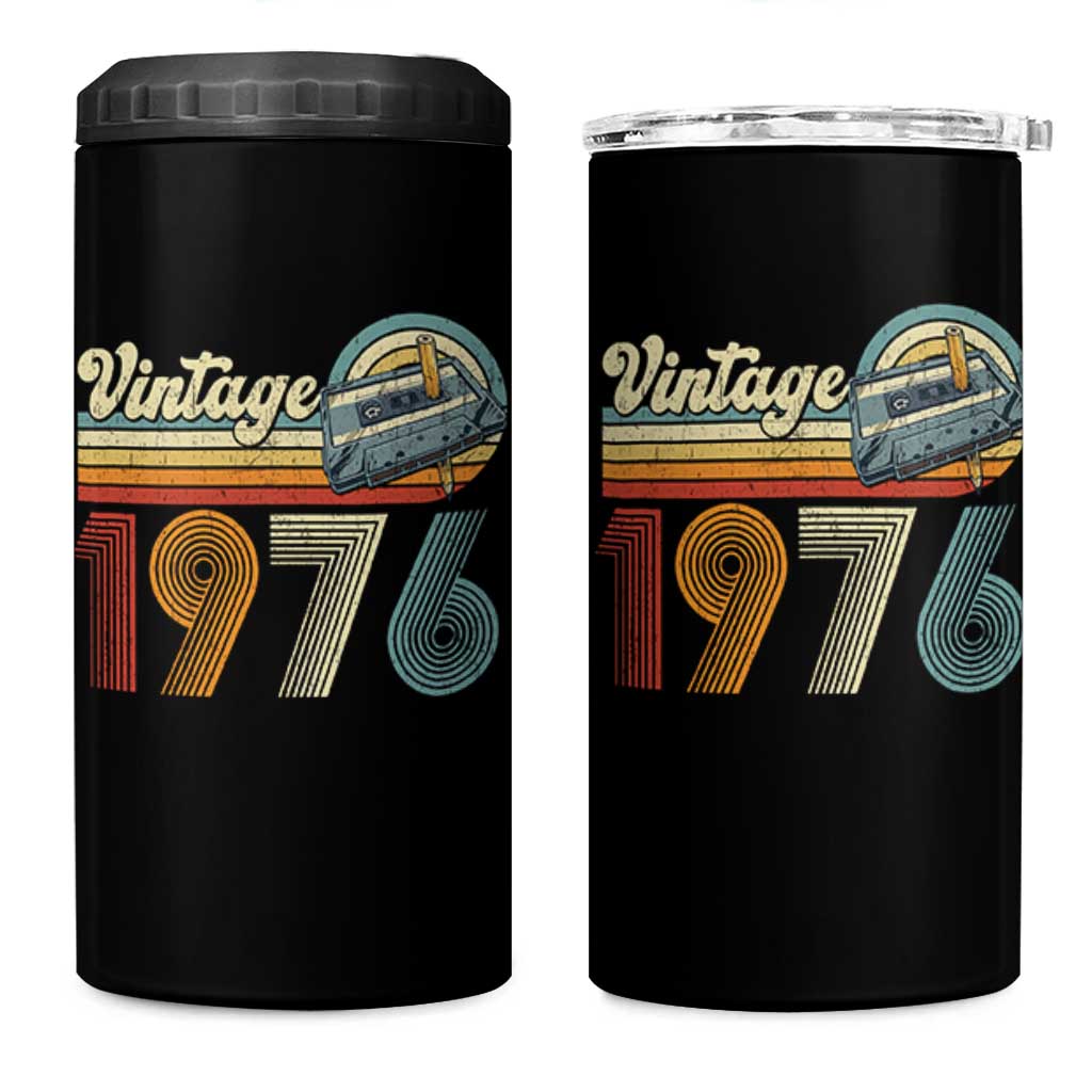 Vintage Sunset 1976 Retro Cassette 4 in 1 Can Cooler Tumbler Mechanical Dial Tech Nostalgia 50th Birthday