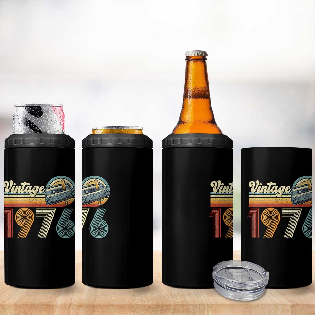Vintage Sunset 1976 Retro Cassette 4 in 1 Can Cooler Tumbler Mechanical Dial Tech Nostalgia 50th Birthday