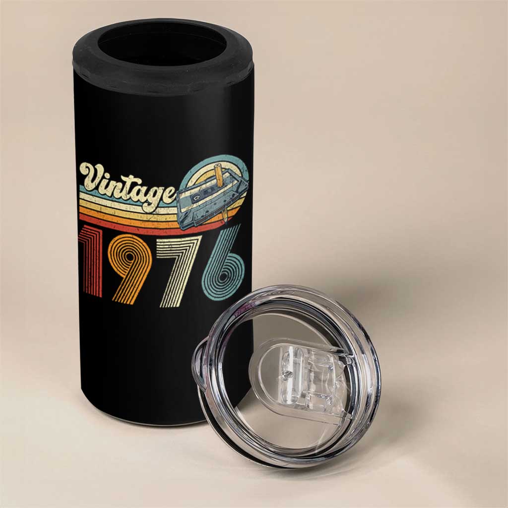 Vintage Sunset 1976 Retro Cassette 4 in 1 Can Cooler Tumbler Mechanical Dial Tech Nostalgia 50th Birthday