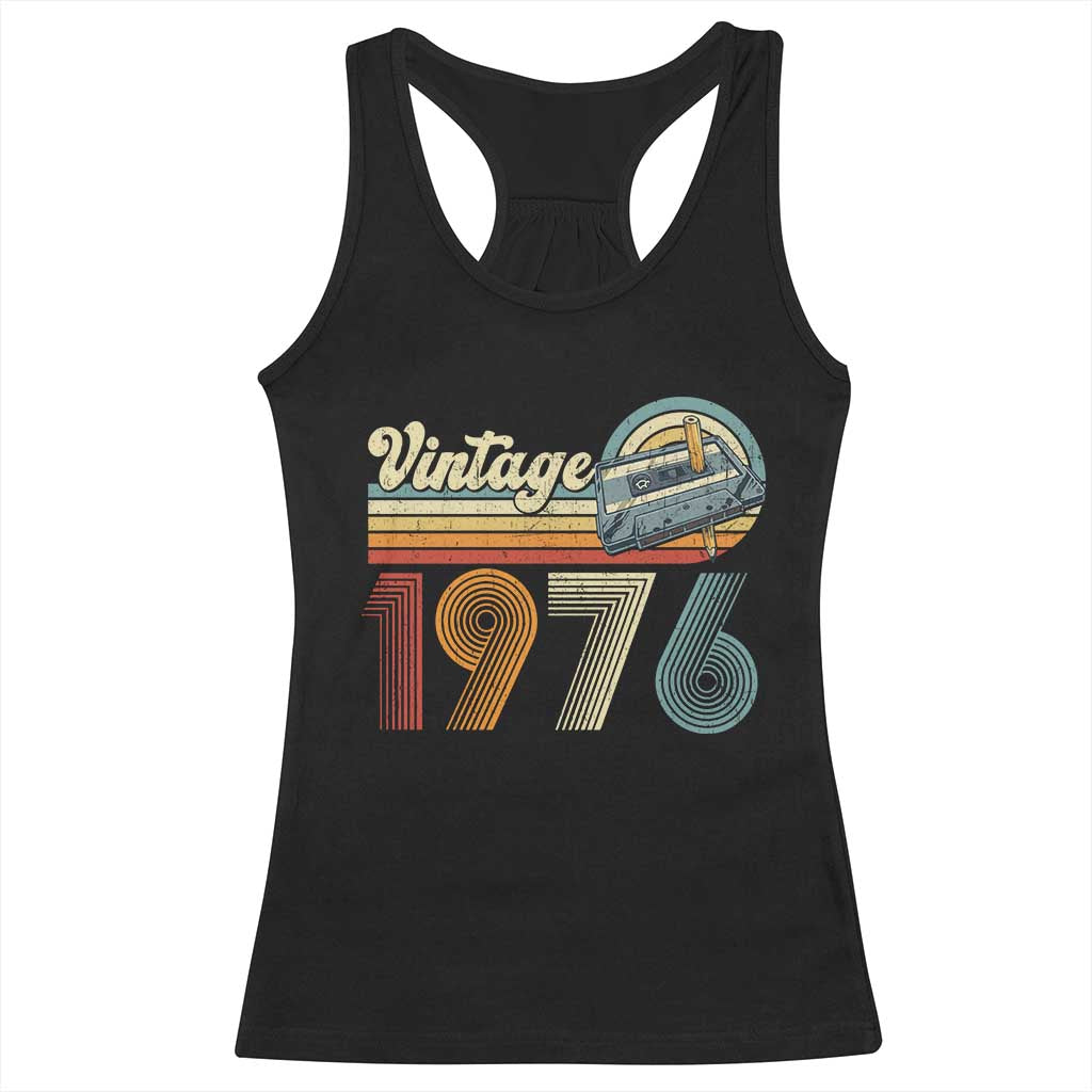 Vintage Sunset 1976 Retro Cassette Racerback Tank Top Mechanical Dial Tech Nostalgia 50th Birthday