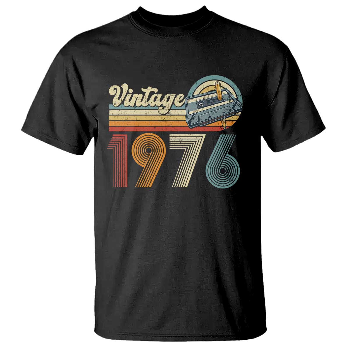 Vintage Sunset 1976 Retro Cassette T Shirt Mechanical Dial Tech Nostalgia 50th Birthday