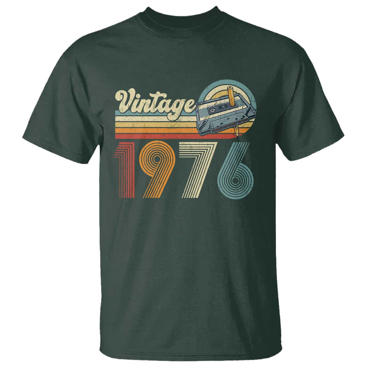 Vintage Sunset 1976 Retro Cassette T Shirt Mechanical Dial Tech Nostalgia 50th Birthday