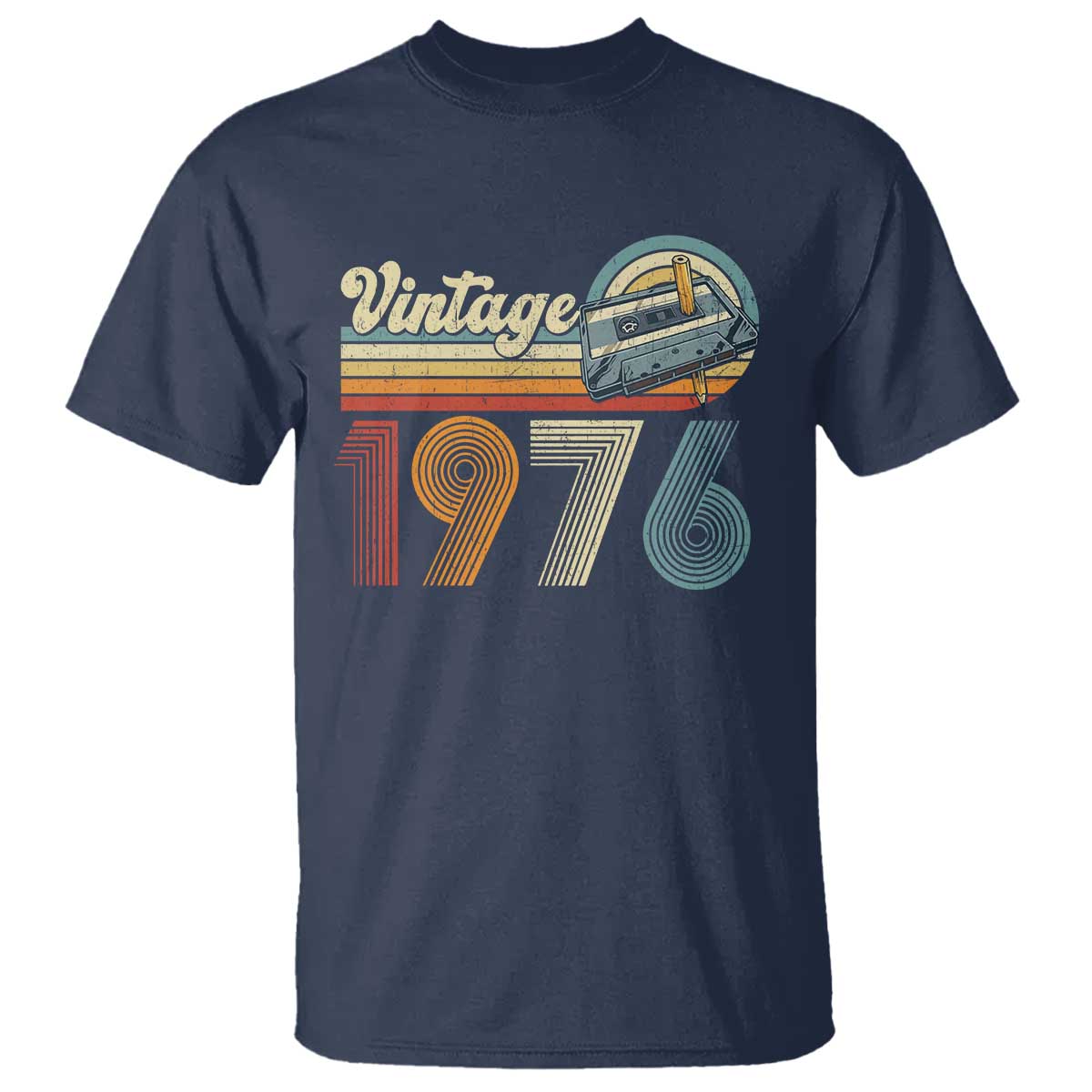 Vintage Sunset 1976 Retro Cassette T Shirt Mechanical Dial Tech Nostalgia 50th Birthday