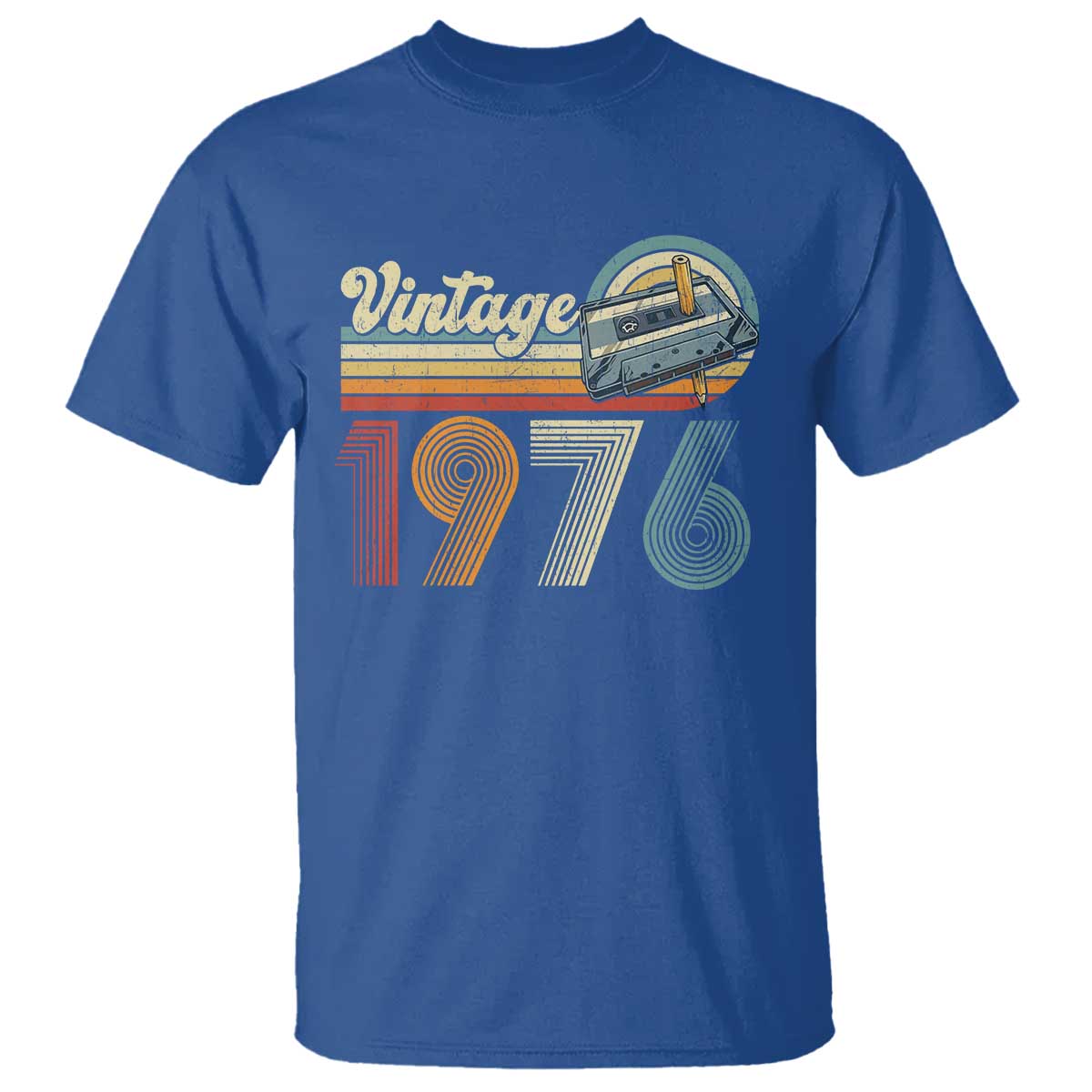 Vintage Sunset 1976 Retro Cassette T Shirt Mechanical Dial Tech Nostalgia 50th Birthday